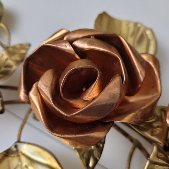 Copper Brass Rose Ribbon Hanging Wall Art Swag 27” MCM Decor Hollywood Regency - Picture 6 of 12